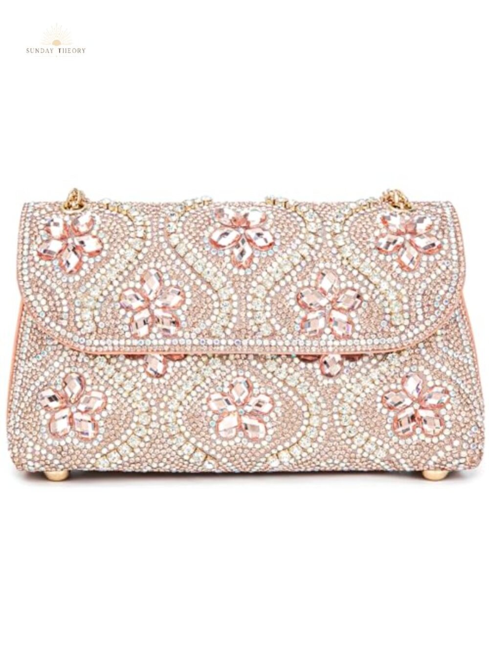 Rhinestone Evening Bag Floral Leather Clutch Crossbody Shoulder Handbag